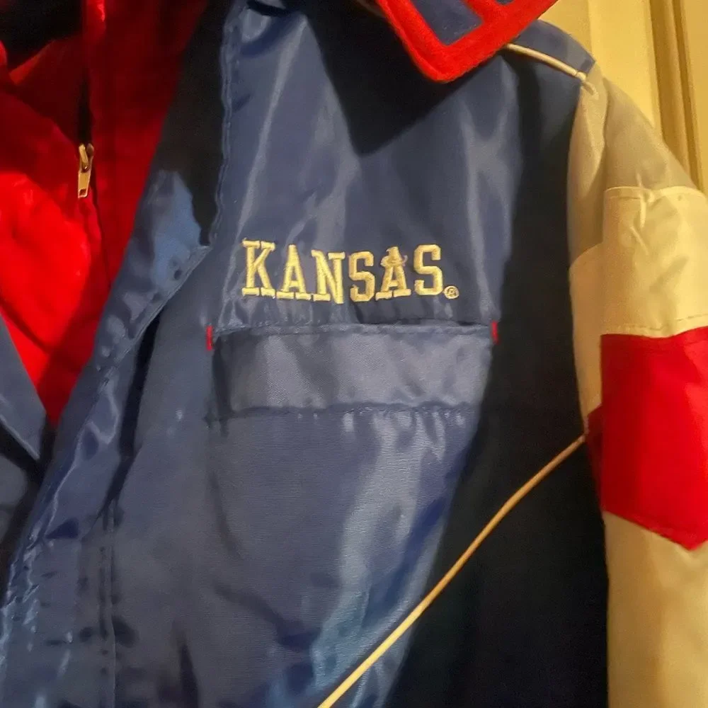 University of Kansas, KU Jayhawks, boys heavy Adidas coat size Large 14/16 blue